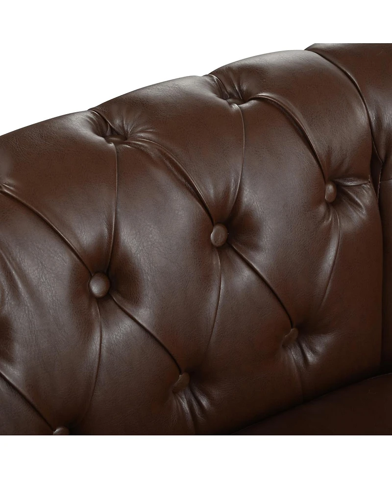 Streamdale Furniture Pu Leather Chesterfield Sectional Sofa with Rolled Arms & Nailhead
