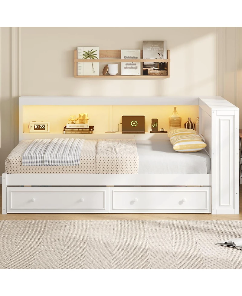 Streamdale Furniture Streamdale Full Size Wood Daybed with Storage Shelves, Usb, Led, and 2 Drawers