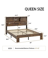 Streamdale Furniture Metal Bed Frame w/Charging Station - No Box Spring Needed
