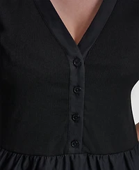 Dkny Jeans Women's Rib Henley Puff-Sleeve Midi Dress