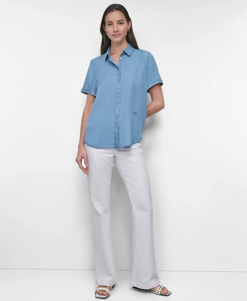 Dkny Jeans Women's Print Rolled Short-Sleeve Shirt