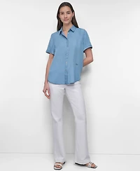 Dkny Jeans Women's Print Rolled Short-Sleeve Shirt