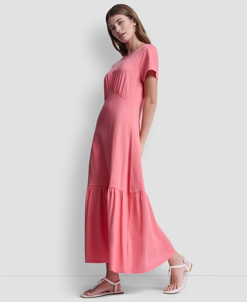 Dkny Jeans Women's Ruched Bodice Crewneck Long Dress