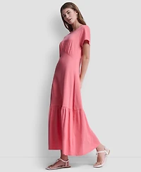 Dkny Jeans Women's Ruched Bodice Crewneck Long Dress
