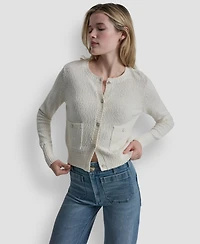 Dkny Jeans Women's Crewneck Front-Enamel Button Cardigan