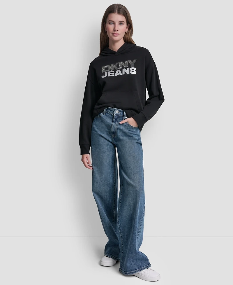 Dkny Jeans Women's Stacked Rhinestone Foil Logo Hoodie
