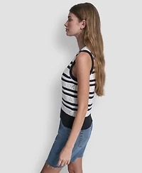 Dkny Jeans Women's Sleeveless Logo Pointelle Striped Sweater