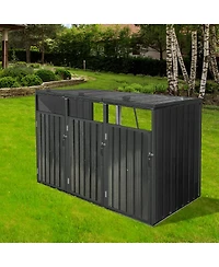 Streamdale Furniture Metal Outdoor Garbage Bin Shed for 3 Trash Cans