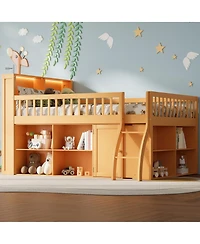 Streamdale Furniture Full Size Loft Bed with Storage, Headboard with Led Light, Natural