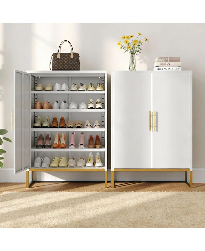 Streamdale Furniture 40" Tall 2-Door Metal 7-Tier Hidden Shoe Organizer Cabinet