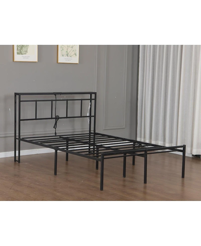 Streamdale Furniture Streamdale 14" Bed Frame w/ Storage Headboard, Usb-c, Led Light