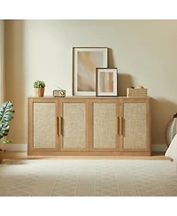 Streamdale Furniture 67" Rattan 4-Door Boho Buffet Cabinet, Large Sideboard Credenza