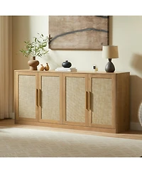 Streamdale Furniture 67" Rattan 4-Door Boho Buffet Cabinet, Large Sideboard Credenza