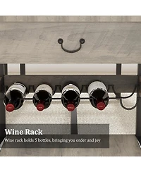 gaomon Dining Table Set for 4 Kitchen Dining Table Set with Upholstered Benches, Storage Drawers and Wine Rack