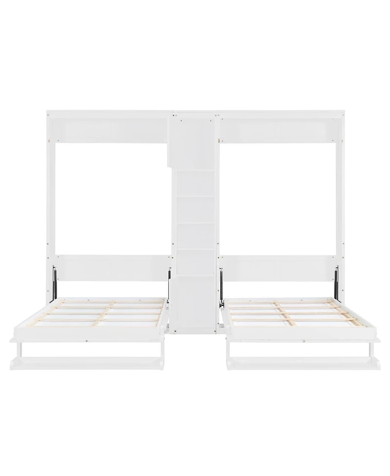 Streamdale Furniture Streamdale Dual Twin Wall Murphy Beds w/ Cabinets & Shelves