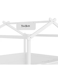 Streamdale Furniture House Floor Bed with Guardrails, Roof, Tray & Signboard