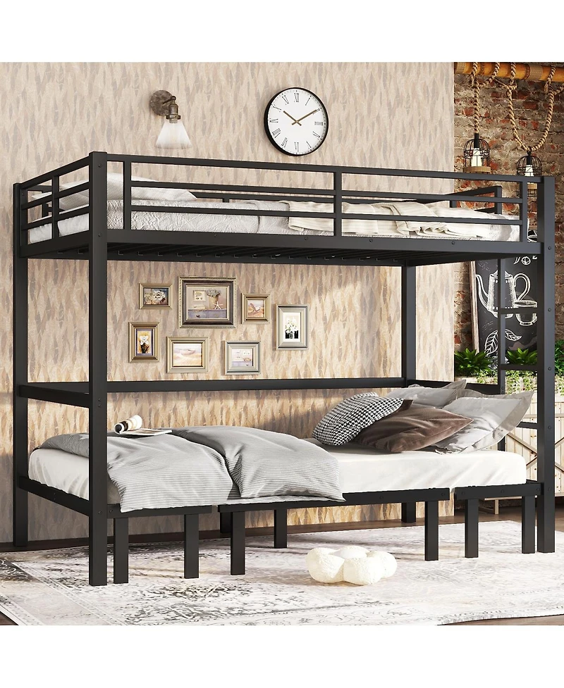 Streamdale Furniture Twin Xl over Twin Xl pull-out Metal Bunk Bed with safety rails