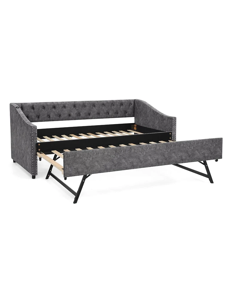 Streamdale Furniture Twin Daybed with Usb & Pull-out Bed (81"x42"x30.75")