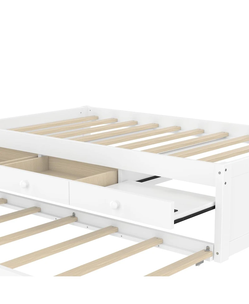 Streamdale Furniture Twin Platform Bed with Trundle and 2 Drawers, Solid Wood