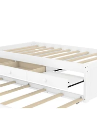Streamdale Furniture Twin Platform Bed with Trundle and 2 Drawers, Solid Wood