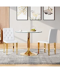 Streamdale Furniture Streamdale 2-pack white Pu ergonomic dining chairs with metal legs