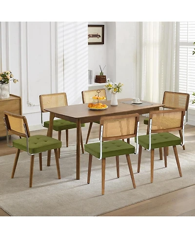 gaomon Natural Rattan Dining Chairs Set of 6, Modern Boho Kitchen Chairs with Wood Back & Legs, Upholstered Seat, Ideal for Kitchen or Dining Room