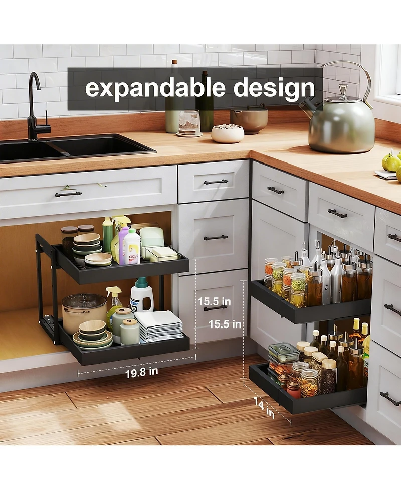 Yigii Adjustable Width & Height Cabinet Organizer with Smooth Sliding Drawers
