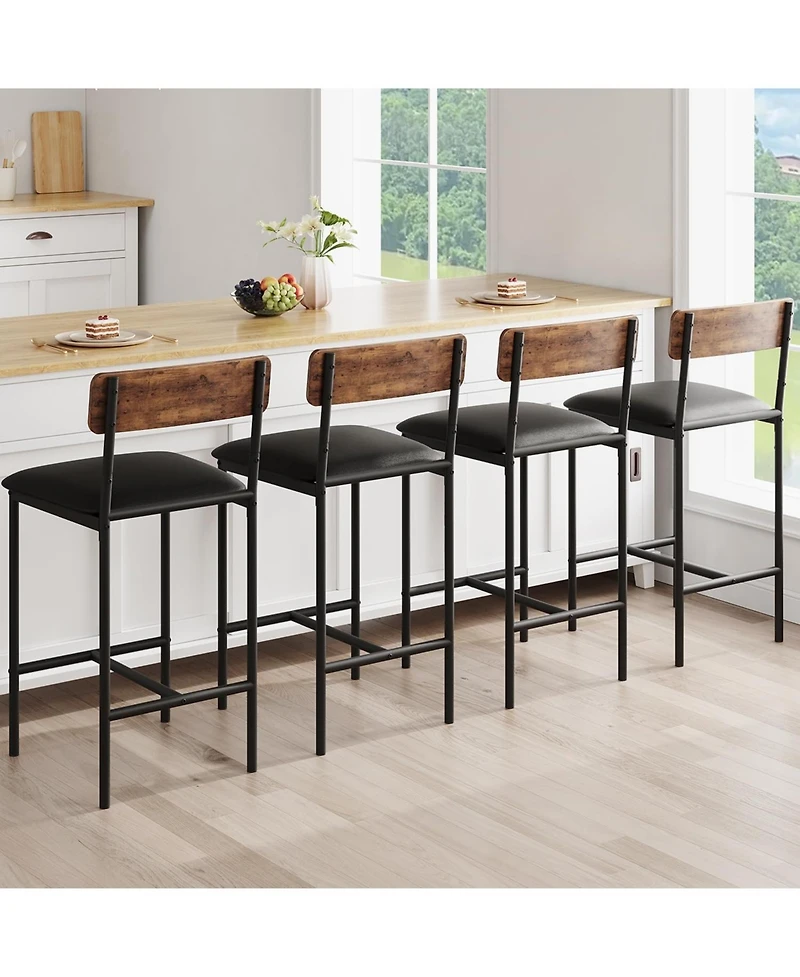 gaomon Bar Stools Set of 4 Kitchen Bar Stools with Footrest Pu Upholstered Counter Height Barstools Bar Chairs with Back for Kitchen Easy Assembly.