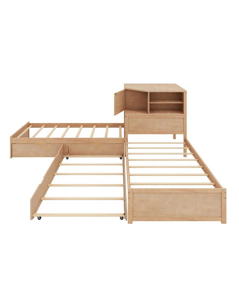 Streamdale Furniture L-Shaped Twin Bed Frame w/ Trundle, Drawer