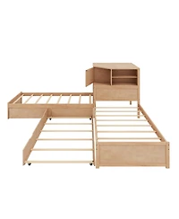 Streamdale Furniture L-Shaped Twin Bed Frame w/ Trundle, Drawer