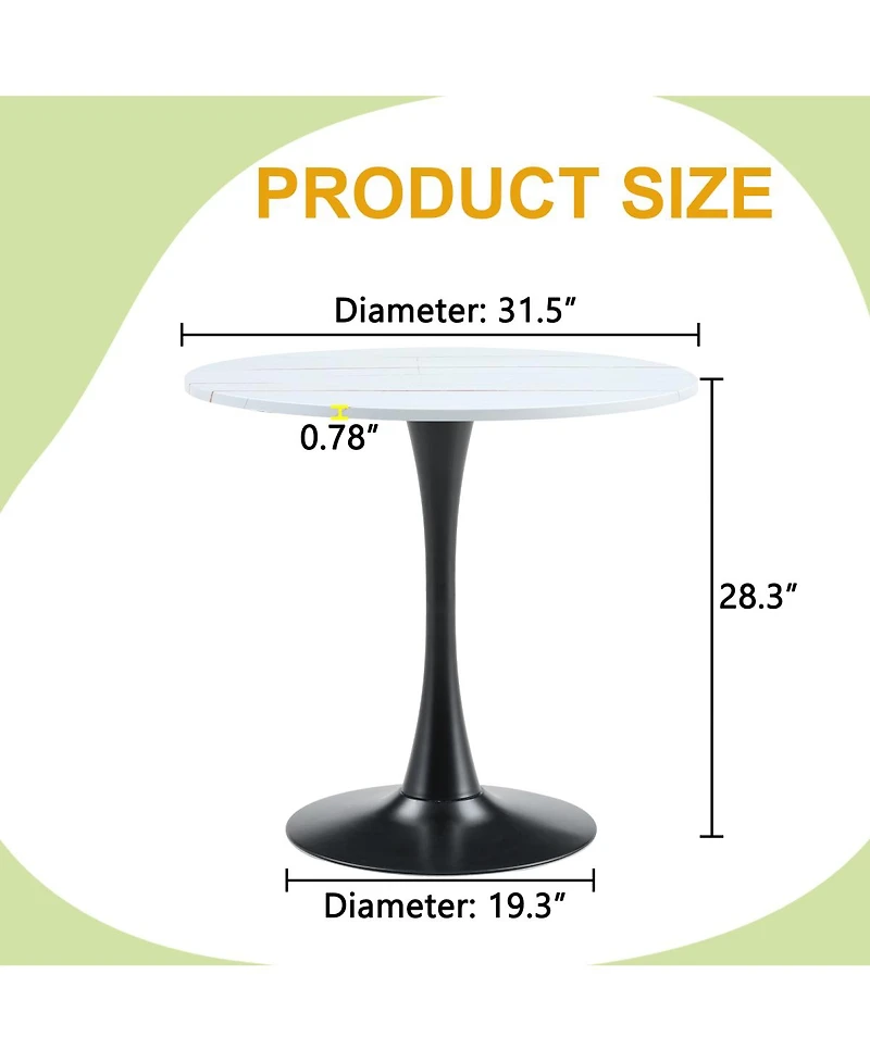 Streamdale Furniture Streamdale Round Dining Table, 31.5" Tulip Bistro Table for Kitchen, Living Room