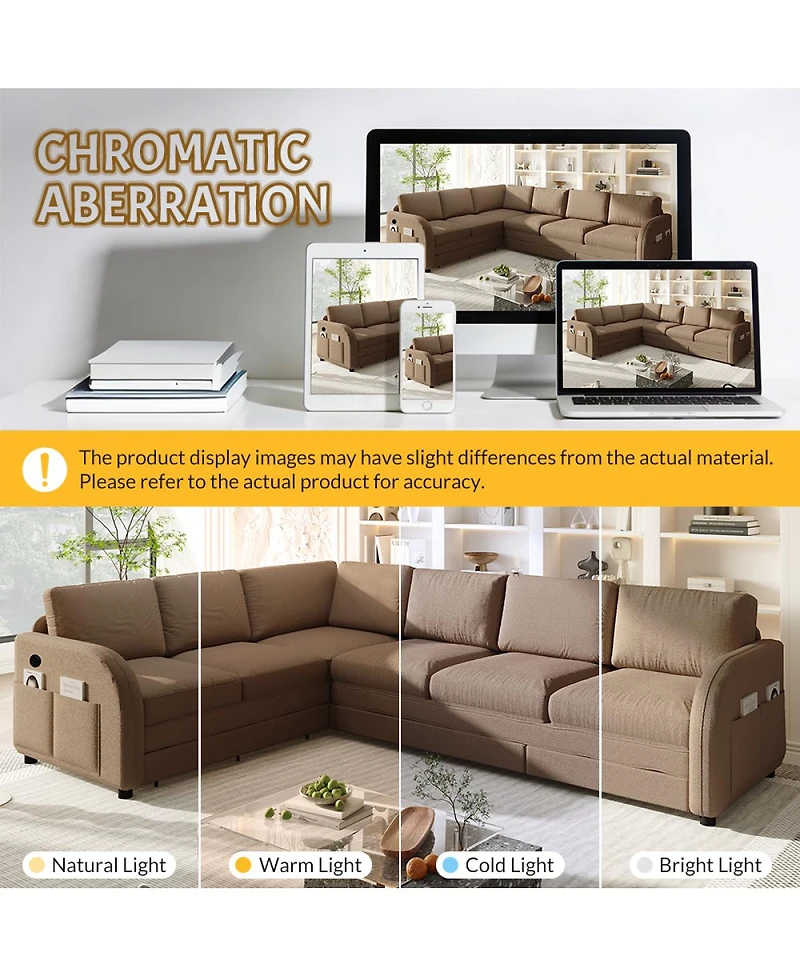 Streamdale Furniture Oversize L-Shaped Sofa Couch with Pull-Out Bed & Usb Port