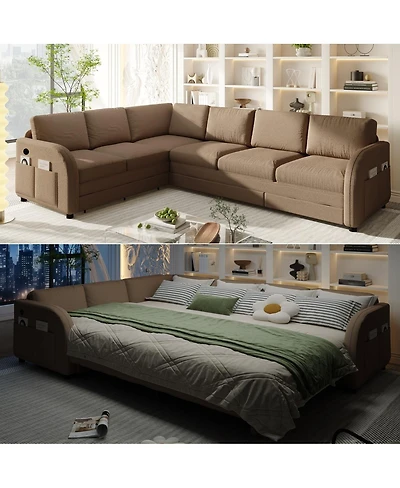 Streamdale Furniture Oversize L-Shaped Sofa Couch with Pull-Out Bed & Usb Port