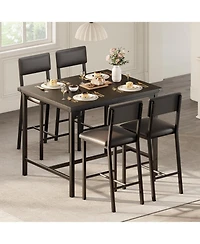 gaomon Dining Table Set for 4 w/Footrest and Corner Protector 5-Piece Kitchen Table Set with Counter Height Table and 4 Upholstered Bar Stools
