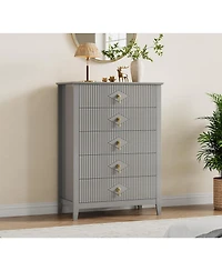 Gaomon 5 Drawer Bedroom Dresser, a 32-inch wide modern chest with metal handles, doubles as a Tv stand and wooden storage organizer for your bedroom