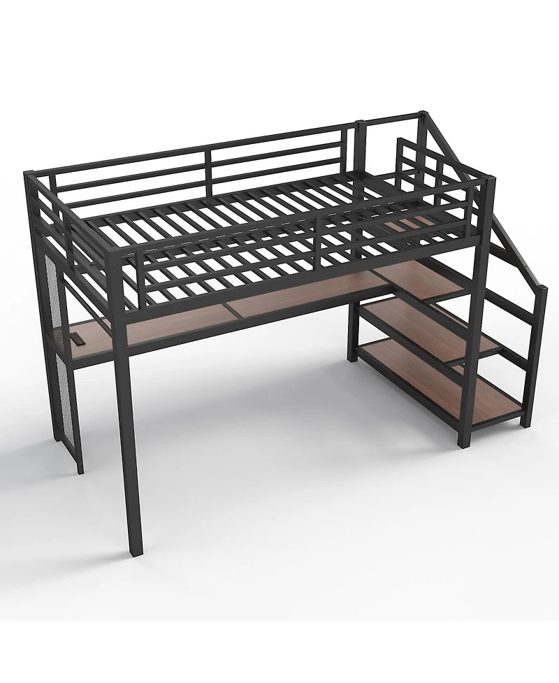 Streamdale Furniture Twin Xl Loft Bed with Desk, Storage Stairs, Led Lights & Usb Ports