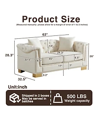Streamdale Furniture Classic Modern Chesterfield Sofa, 62-inch Velvet Two-Seater with Nailhead Decor