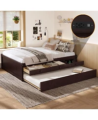 Streamdale Furniture Full Platform Bed with Trundle, 2 Drawers, Solid Wood, Espresso