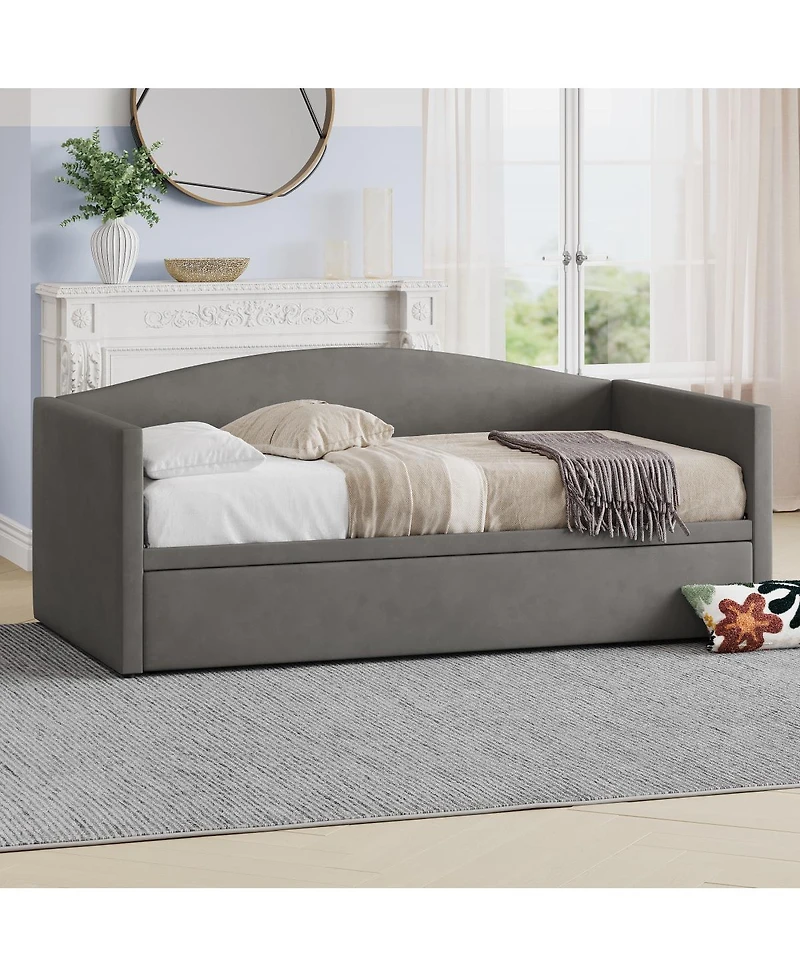 Streamdale Furniture Twin Size Upholstered Velvet Daybed with Pop-Up Trundle