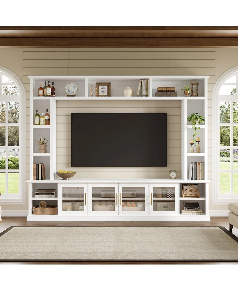 Streamdale Furniture Entertainment Center Wall Unit for TVs up to 80" with Bookshelves & Glass Doors