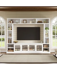 Streamdale Furniture Entertainment Center Wall Unit for TVs up to 80" with Bookshelves & Glass Doors