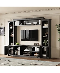 Streamdale Furniture Modern Tv Stand with Bookcase for TVs Up to 65-inch, 4 Shelves, Glass Doors