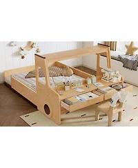 Streamdale Furniture Full Size Car-Shape Floor Bed with Storage, Window, and Desk