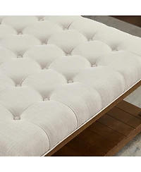 Streamdale Furniture Large Square Tufted Linen Ottoman Coffee Table with Solid Wood Shelf
