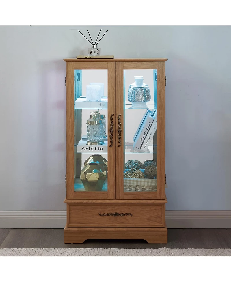 Streamdale Furniture Lighted Glass Curio Display Cabinet with Adjustable Shelves