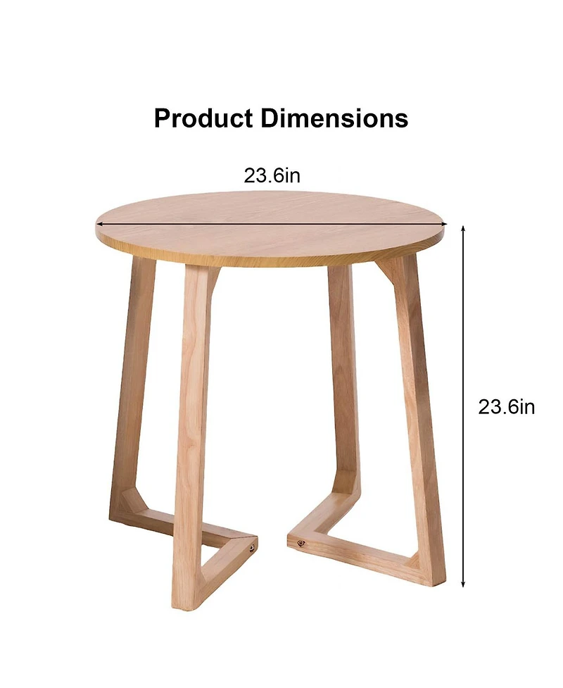 Streamdale Furniture 24" Round Mid Century Modern Solid Wood End Table with V-Shaped Legs