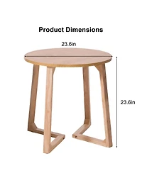 Streamdale Furniture 24" Round Mid Century Modern Solid Wood End Table with V-Shaped Legs