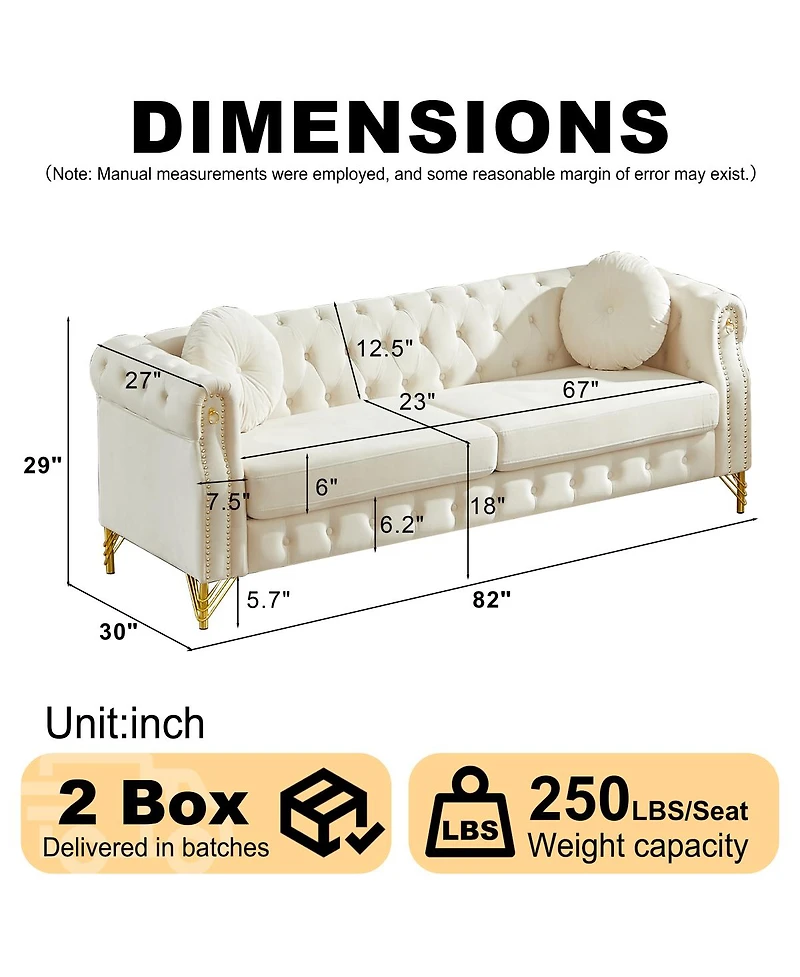 Streamdale Furniture Velvet Chesterfield Sofa with Pillows & Studs, Metal Legs.