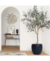 LuxenHome 14.6-Inch Round Black Geometric MgO Planter