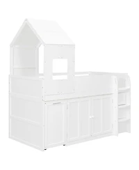 Streamdale Furniture Twin Size Wooden Loft Bed with Desk, Drawers and Cabinets